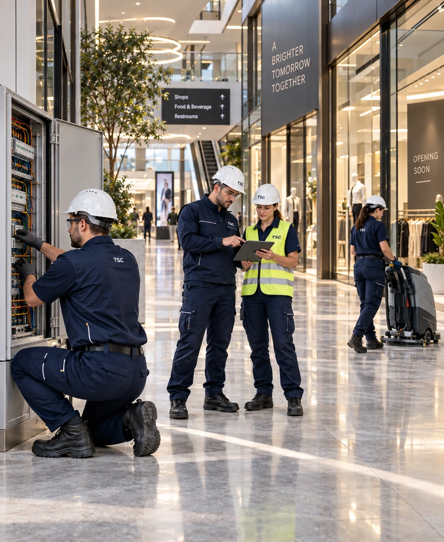 Suport facility services pentru construcții comerciale și retail