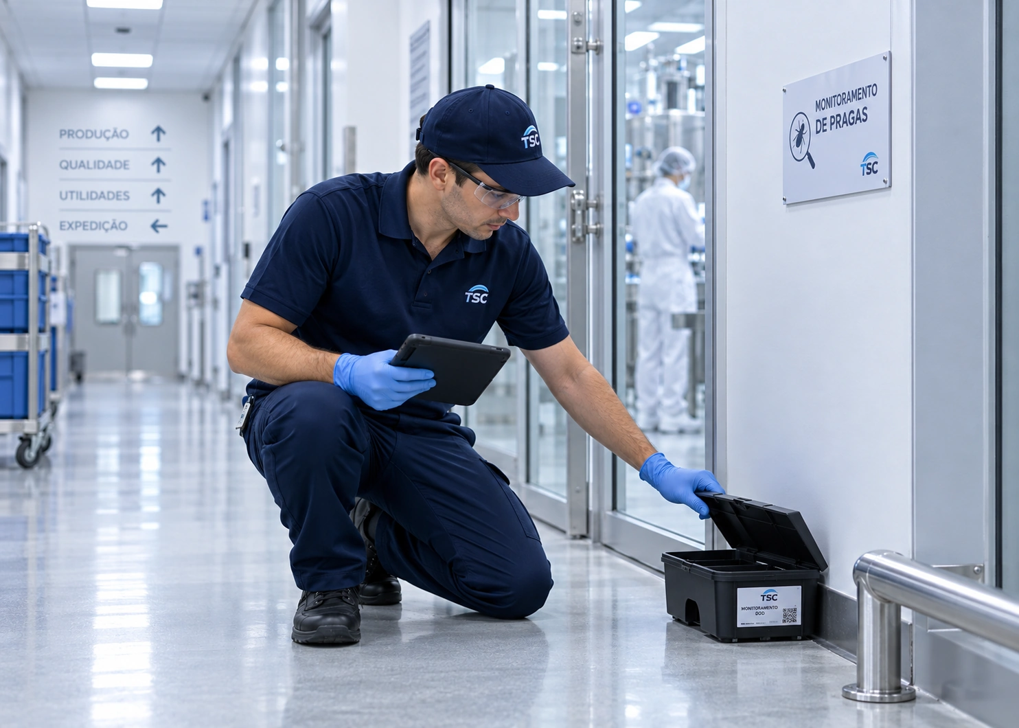Operator TSC realizând servicii DDD într-o facilitate farmaceutică